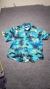 Euow Men's Hawaiian Shirt Short Sleeve Tropical Palm Tree and Sailboat Print But